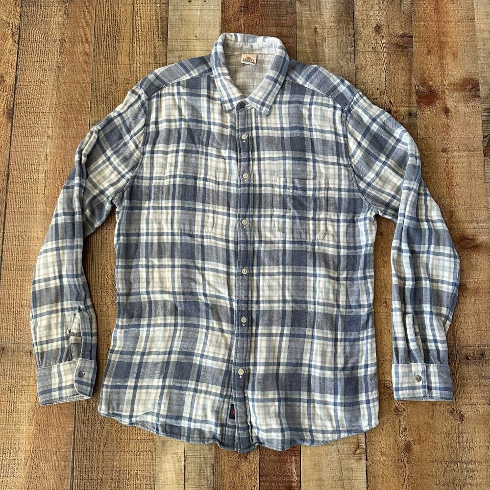 Faherty Reversible Plaid Long-Sleeve Shirt XL Cotton Blend Blue/White/gray